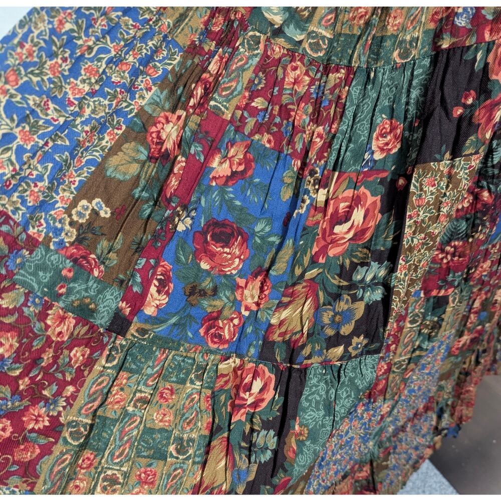 90s Koret Multi Floral Patchwork Midi Peasant Ski… - image 5